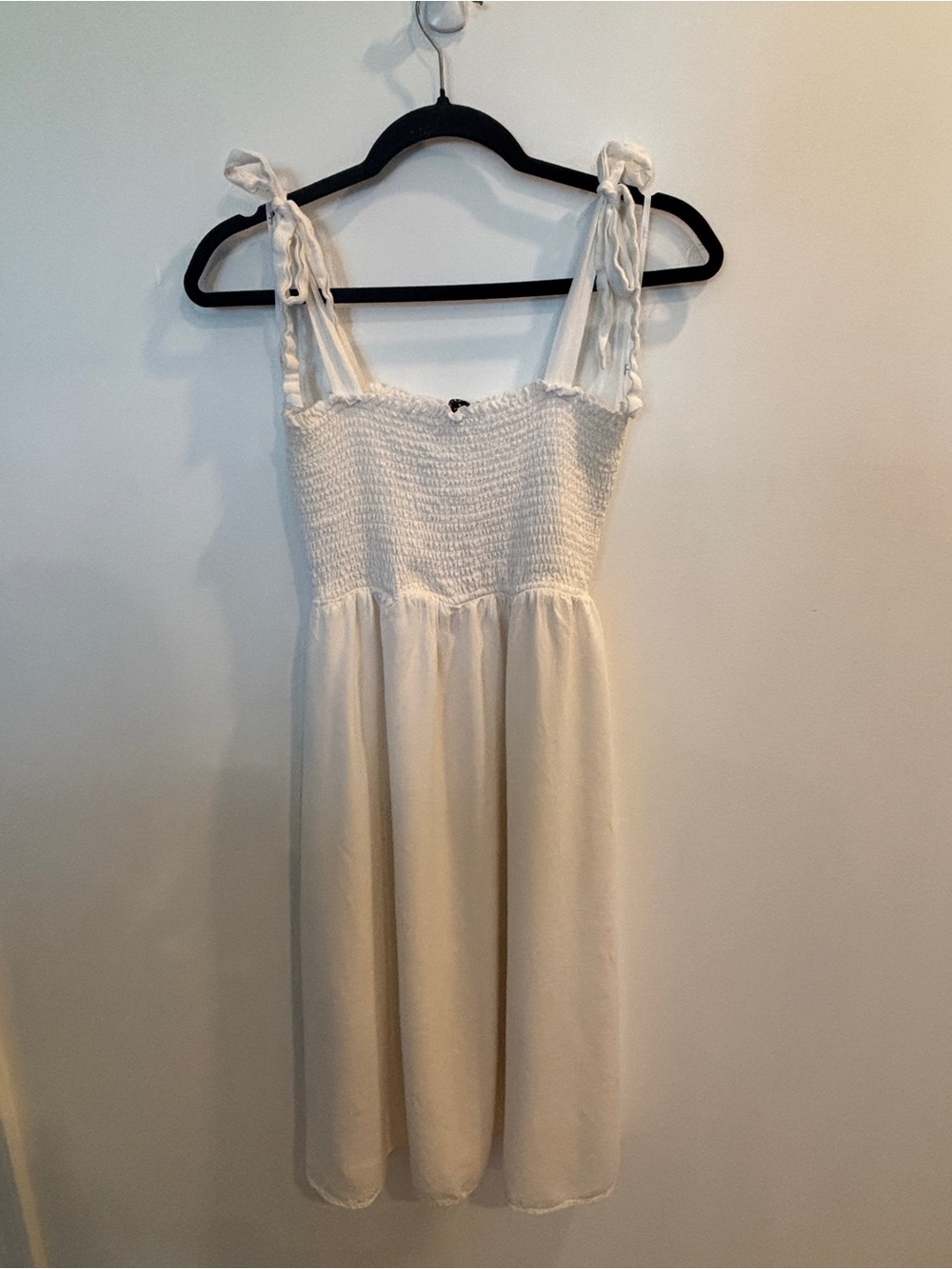 Lulu's Cream Smocked Midi Dress with Tie Straps